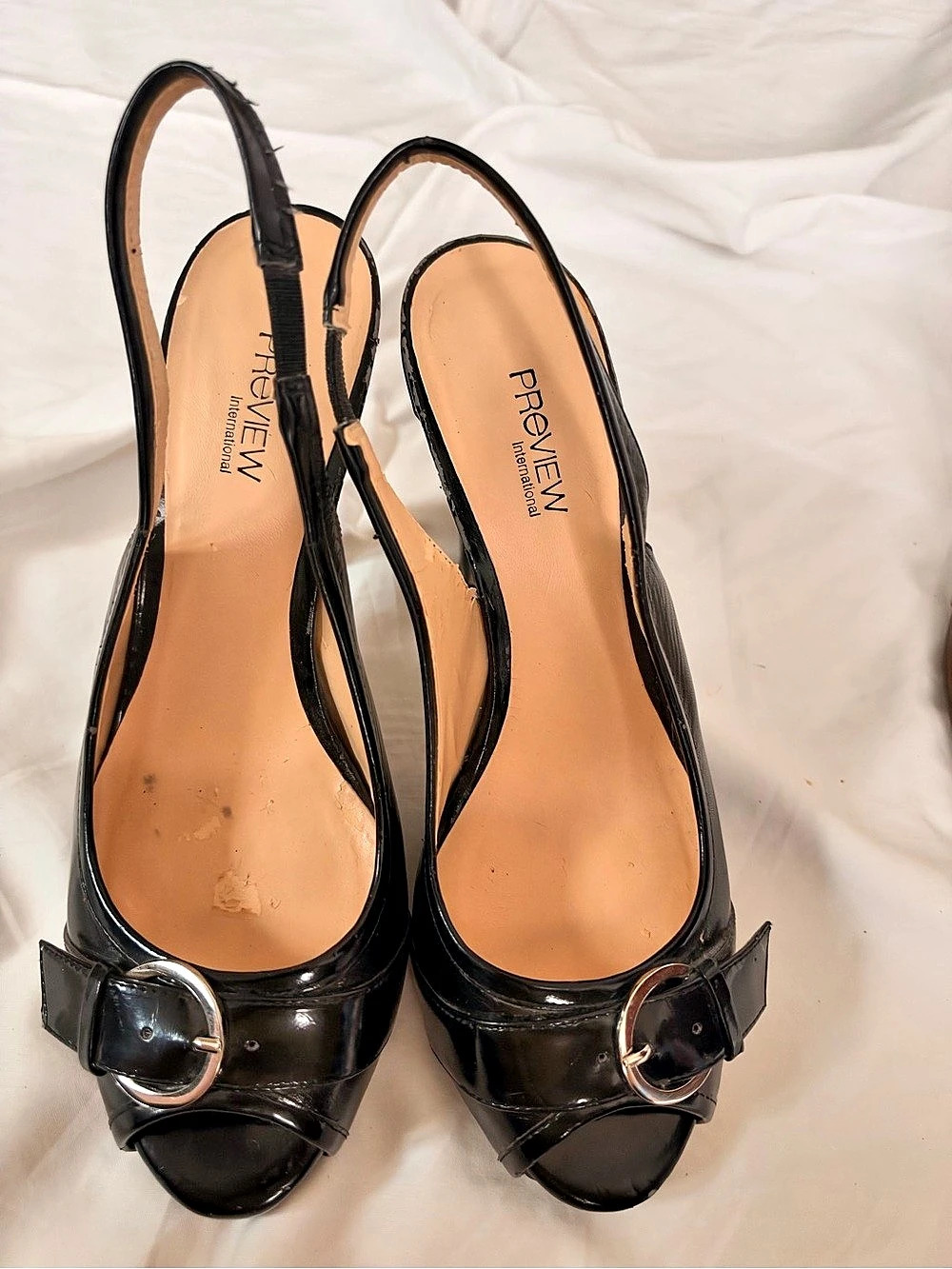 Preview Black Buckle Peep Toe Heels